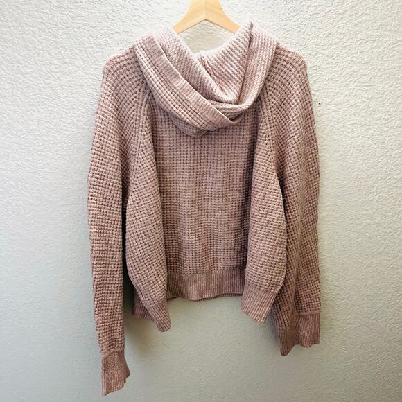 Abercrombie & Fitch Lounge Waffle Knit Hoodie Sweater Pink Mauve Oversized Sz L - Picture 3 of 5